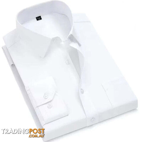 Pure White / 44 - 5XLZippay Mens Casual Business Long Sleeved Shirt Classic Plaid Striped Male Social Dress Oversized Shirts