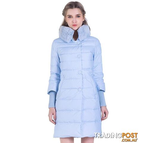 Sky Blue / LZippay Winter Down Jacket Women Long Coat Parkas Thickening Female Warm Clothes Rabbit Fur Collar High Quality Overcoat