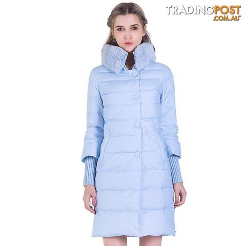 Sky Blue / XXLZippay Winter Down Jacket Women Long Coat Parkas Thickening Female Warm Clothes Rabbit Fur Collar High Quality Overcoat