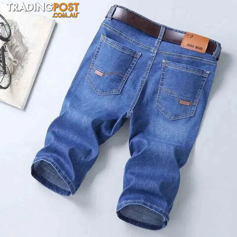 light Blue 8010 / 36Zippay Summer Men Short Denim Jeans Thin Knee Length New Casual Cool Pants Short Elastic Daily High Quality Trousers New Arrivals
