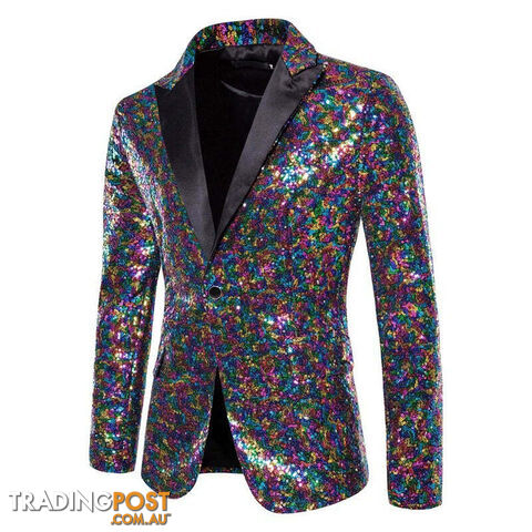 X36 Colorful / US Size LZippay Shiny White Sequin Glitter Blazer for Men One Button Peak Collar Tuxedo Jacket Mens Wedding Groom Party Prom Stage