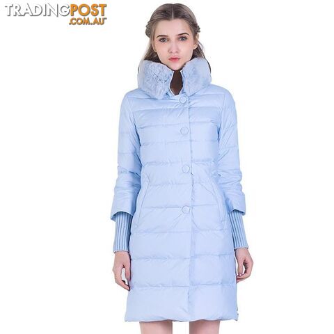Sky Blue / XLZippay Winter Down Jacket Women Long Coat Parkas Thickening Female Warm Clothes Rabbit Fur Collar High Quality Overcoat