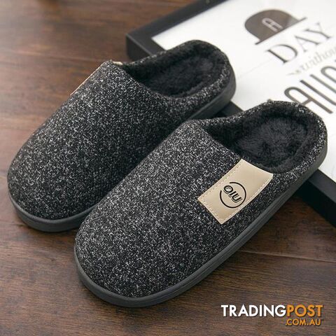 Black / 7Zippay Men Winter Warm Slippers Fur Slippers Men Boys Plush Slipper Cotton Shoes Non-slip Solid Color Home Indoor Casual Slippers
