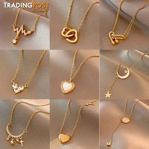 8Zippay Gold Color Stainless Steel Necklace For Women Jewelry Limited Pearl Beads Heart Pendant Necklace Birthday Gift