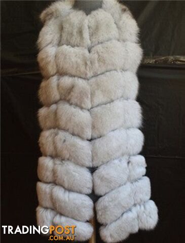 white / XL chest 100cmZippay 90CM Natural Real Fox Fur Vest Winter Long Thick Women Genuine Fur Vest Jacket Pockets Real Fur Vest Coats for Women
