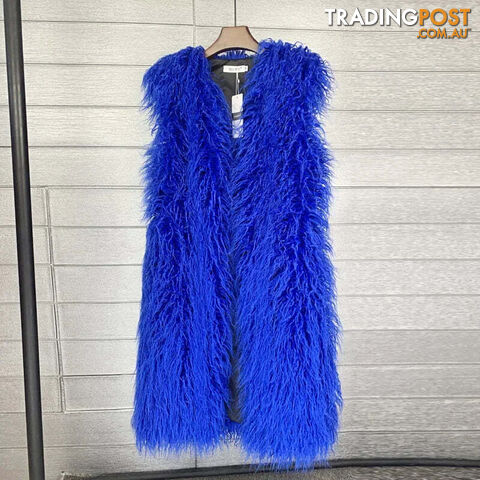 Blue / XXLZippay Faux Fur Women Long Vest Colorful Warm Faux Fur Big Size Plush Coats Female Jacket Autumn Winter Furry