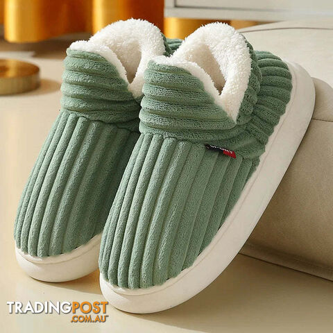 Green / CN 44-45Zippay Unisex Home Men Cotton Slippers Casual Plush Shoes Warm Velvet Sneakers