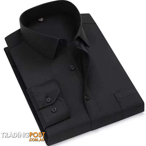 Pure Black / 43 - 4XLZippay Mens Casual Business Long Sleeved Shirt Classic Plaid Striped Male Social Dress Oversized Shirts