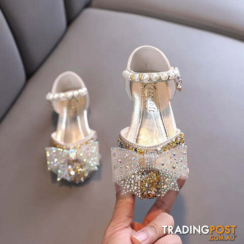 SHF005 Gold / CN 33 insole 20.3cmZippay Summer Girls Sandals Fashion Sequins Rhinestone Bow Girls Princess Shoes Baby Girl Shoes Flat Heel Sandals