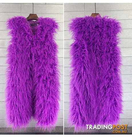 Purple / MZippay Faux Fur Women Long Vest Colorful Warm Faux Fur Big Size Plush Coats Female Jacket Autumn Winter Furry