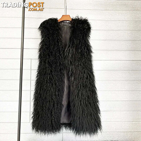 Black / MZippay Faux Fur Women Long Vest Colorful Warm Faux Fur Big Size Plush Coats Female Jacket Autumn Winter Furry