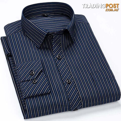 2109 / 38 - MZippay Mens Casual Business Long Sleeved Shirt Classic Plaid Striped Male Social Dress Oversized Shirts