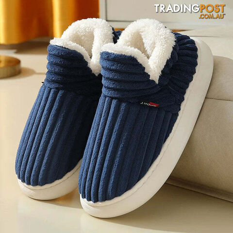 Blue / CN 36-37Zippay Unisex Home Men Cotton Slippers Casual Plush Shoes Warm Velvet Sneakers
