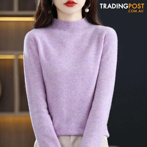 17 / MZippay 100% Pure Wool Half-neck Pullover Cashmere Sweater Women's Casual Knit Top