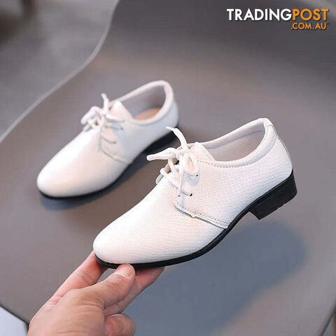 White / 36Zippay Child Boys Black Leather Shoes Britain Style for Party Wedding Low-heeled Lace-up Kids Fashion Student School Performance Shoes