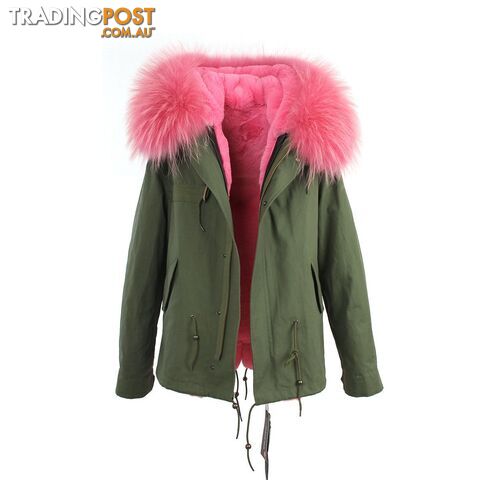 color 2 / MZippay women's army green Large raccoon fur collar hooded coat parkas outwear 2 in 1 detachable lining winter jacket brand style