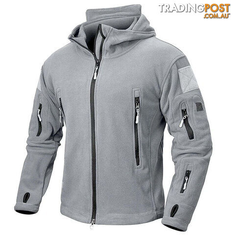 Light Gray / LZippay Winter Tactical Fleece Jacket Men Warm Polar Outdoor Hoodie Coat Multi-Pocket Casual Full Zip Sport Hiking Jacket