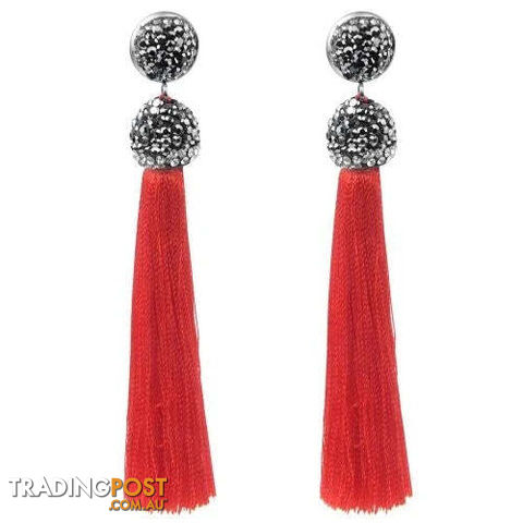 5round redZippay Long Tassel Earrings Handmade Bohemian Unusual Silk Crystal Dangle Drop Hanging Earrings