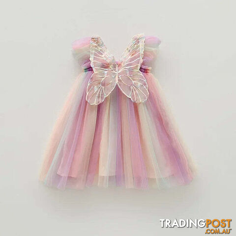 Classic Rainbow / 3TZippay Girls Organza Wings Rainbow Mesh Dress Sleeve Baby Princess Dress Birthday Party