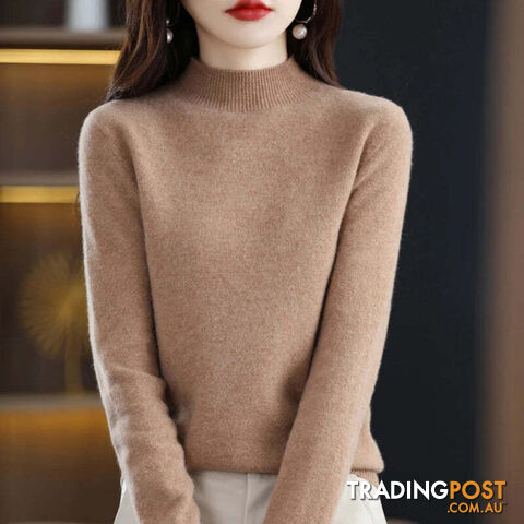 16 / LZippay 100% Pure Wool Half-neck Pullover Cashmere Sweater Women's Casual Knit Top
