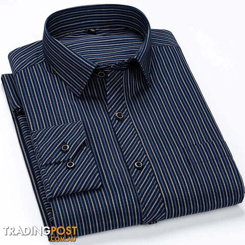 2109 / 40 - XLZippay Mens Casual Business Long Sleeved Shirt Classic Plaid Striped Male Social Dress Oversized Shirts