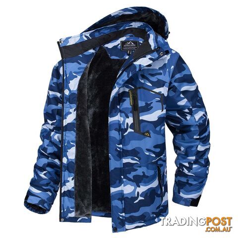 Sea Blue Camo / 5XL (US XL)Zippay Fleece Lining Mountain Jackets Mens Hiking Jackets Outdoor Removable Hooded Coats Ski Snowboard Parka Winter Outwear