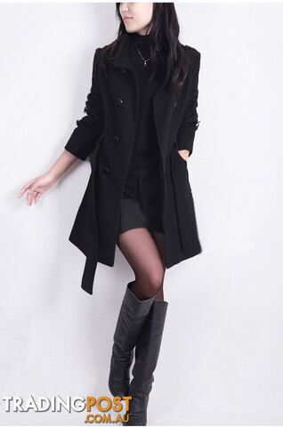 black / XXLZippay Women Trench Woolen Coat Winter Slim Double Breasted Overcoat Winter Coats Long Outerwear for Women Plus Size Coat Y707