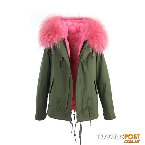 color 2 / LZippay women's army green Large raccoon fur collar hooded coat parkas outwear 2 in 1 detachable lining winter jacket brand style