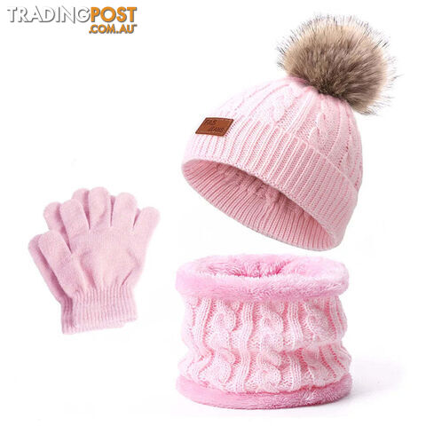 Set 07Zippay Warm Winter Baby Hats with Scarves for Kids Wool Pompom Baby Hat Children Bonnet Cap Boys Girls Knitted Scarf Gloves Beanie Caps
