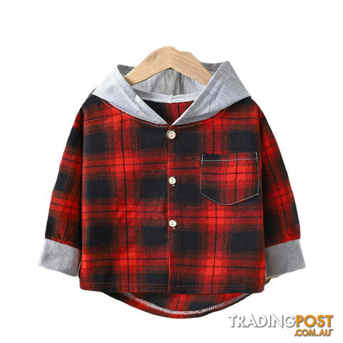 Red / 3T(90-100CM)Zippay Children's Hooded Shirts Kids Clothes Baby Boys Plaid Shirts Coat for Spring Autumn Girls Long-Sleeve Jacket Bottoming Clothing