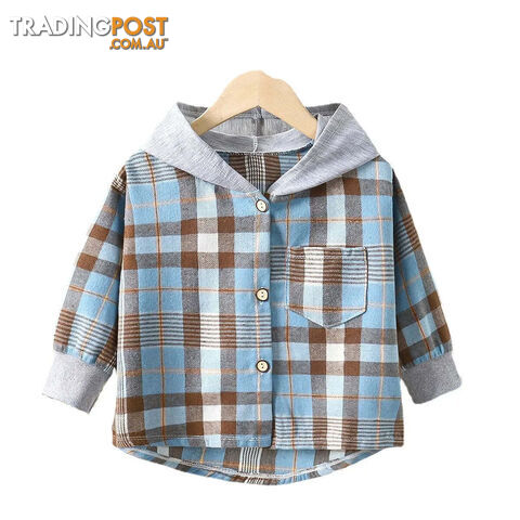 Blue / 8T(130-140CM)Zippay Children's Hooded Shirts Kids Clothes Baby Boys Plaid Shirts Coat for Spring Autumn Girls Long-Sleeve Jacket Bottoming Clothing