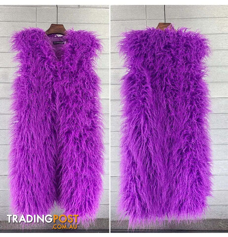 Purple / XLZippay Faux Fur Women Long Vest Colorful Warm Faux Fur Big Size Plush Coats Female Jacket Autumn Winter Furry