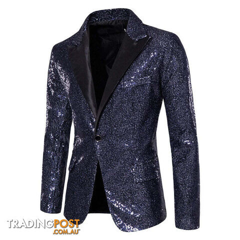 X36 Navy / US Size MZippay Shiny White Sequin Glitter Blazer for Men One Button Peak Collar Tuxedo Jacket Mens Wedding Groom Party Prom Stage