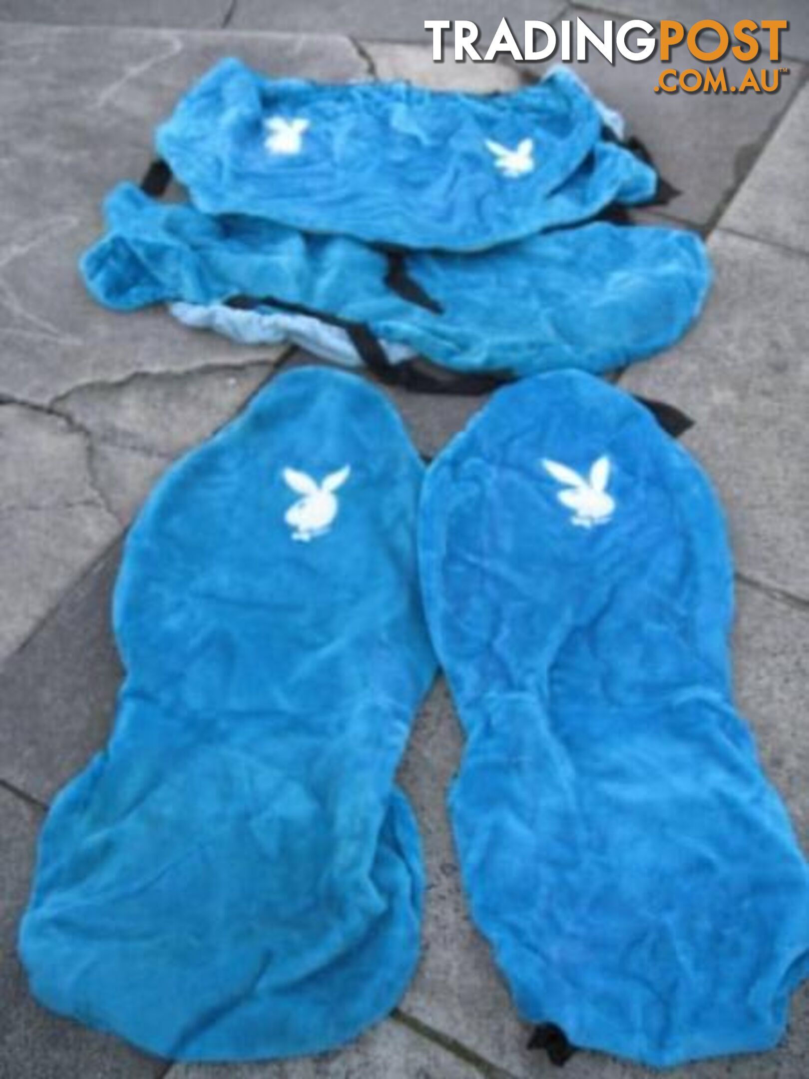 BLUE PLAYBOY SEAT COVERS FRONT AND REAR