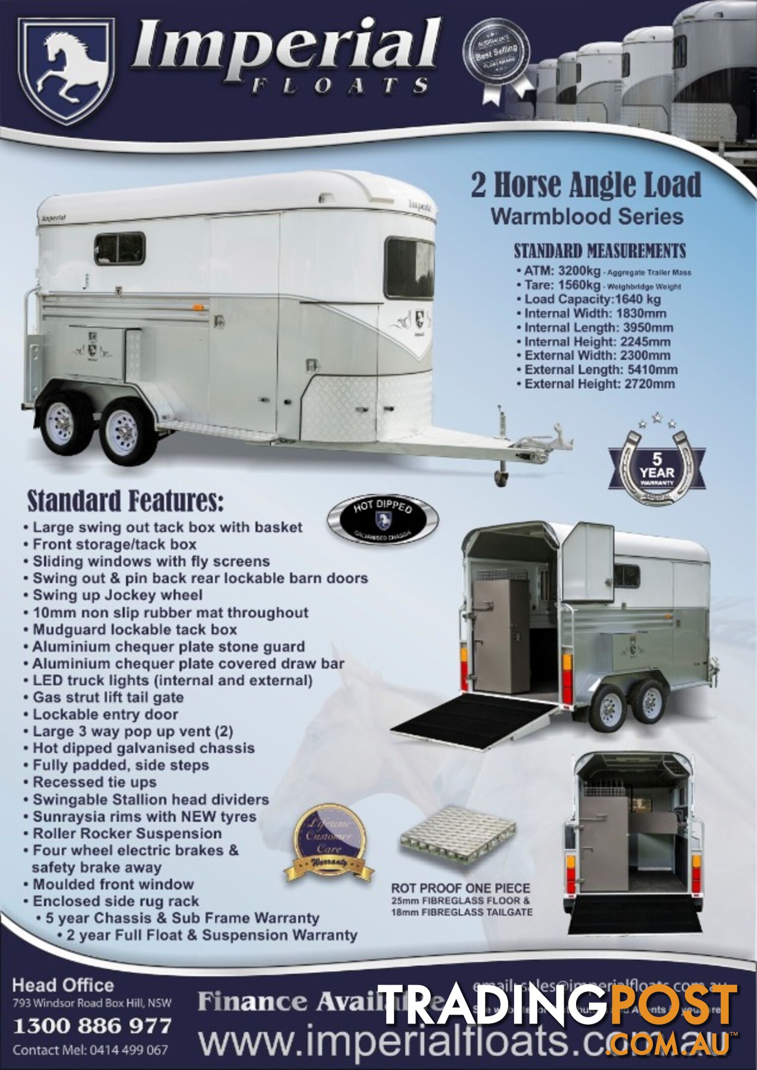 Imperial 2 Horse Warmblood Angle Load Float