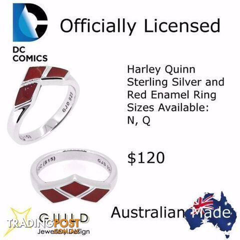 Harley Quinn Sterling Silver and Red Enamel Ring