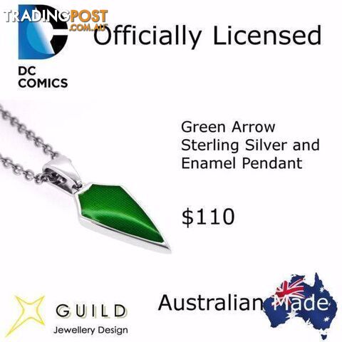 Green Arrow Sterling Silver Enamel Pendant