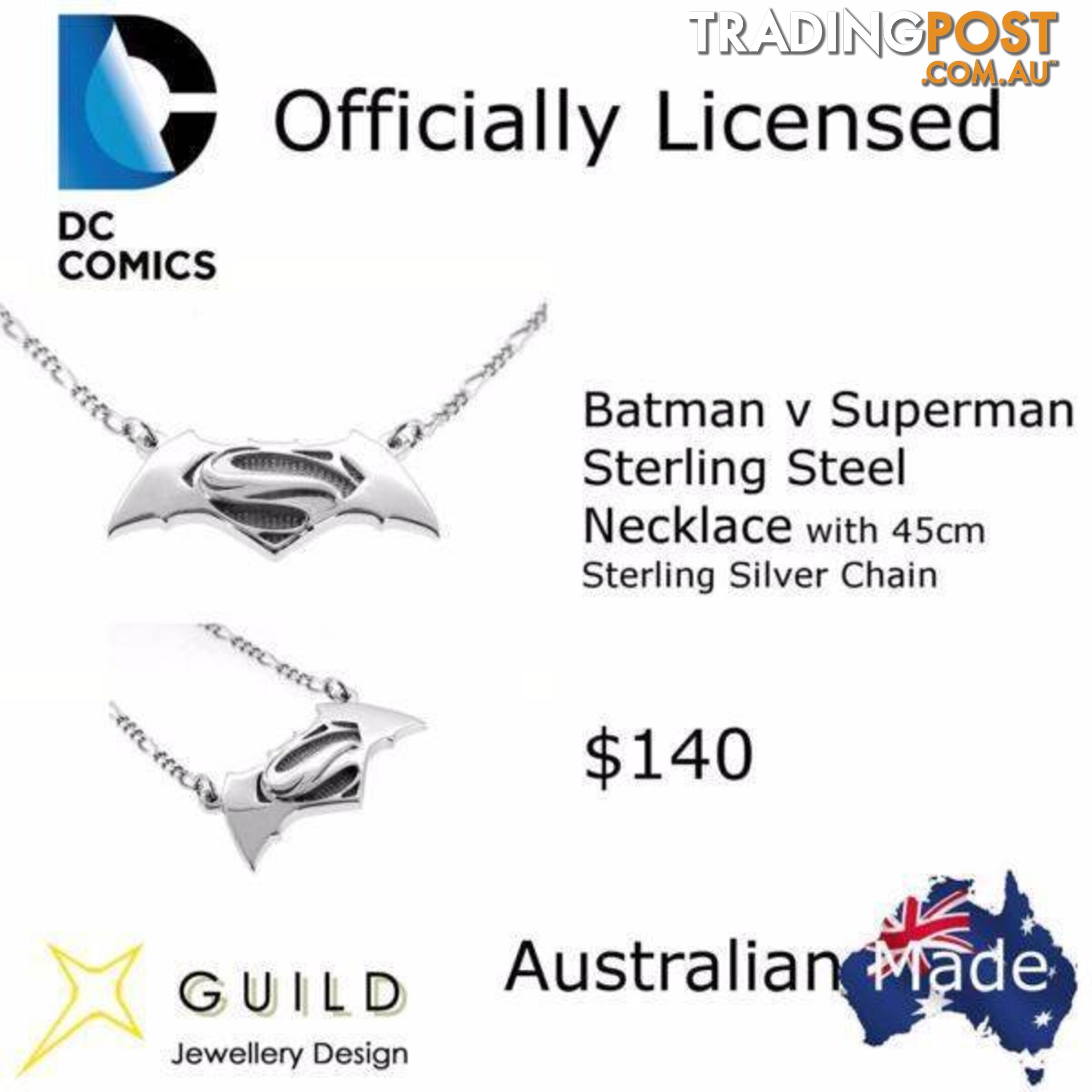 Batman Vs Superman Sterling Silver Necklace