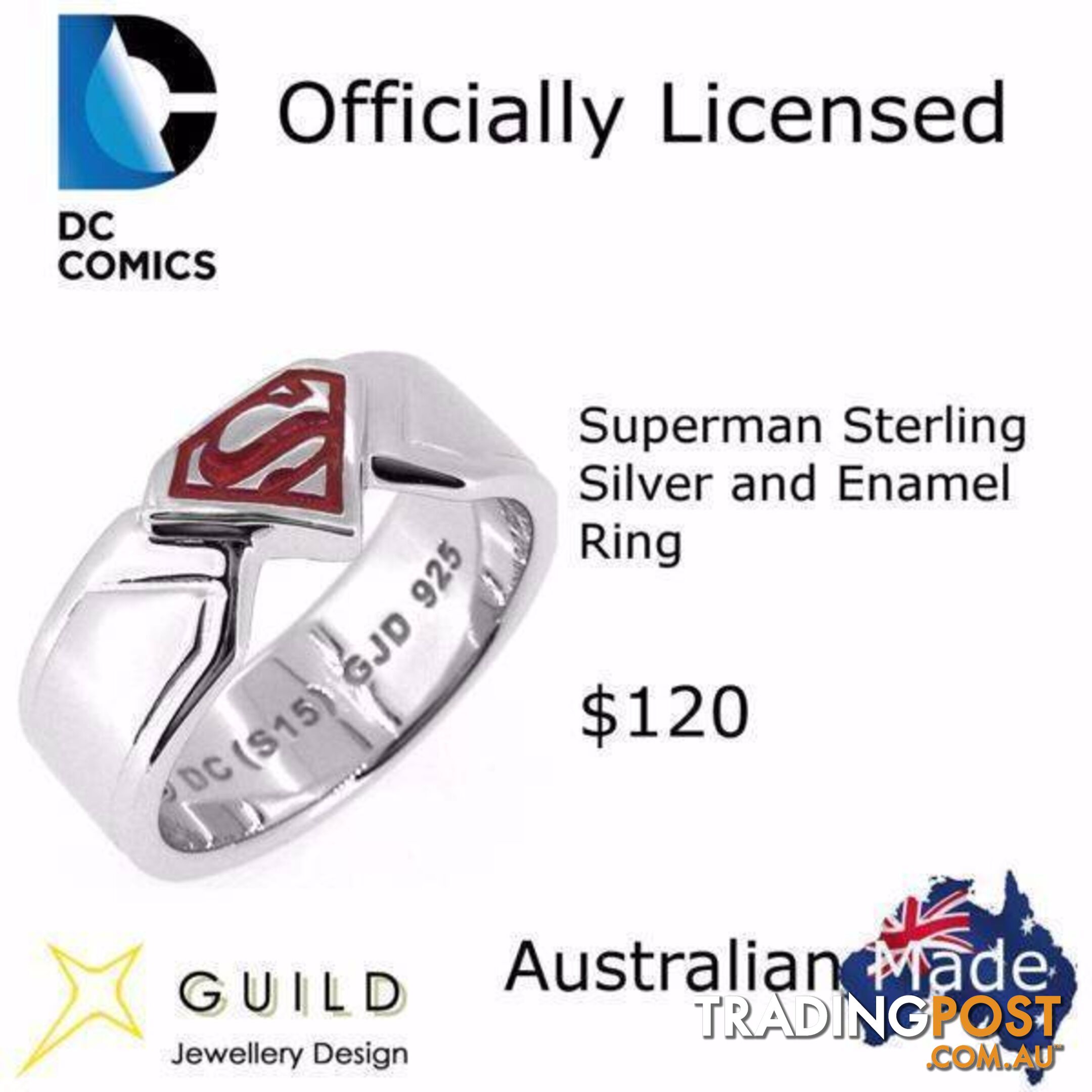 Superman Sterling Silver and Enamel Ring