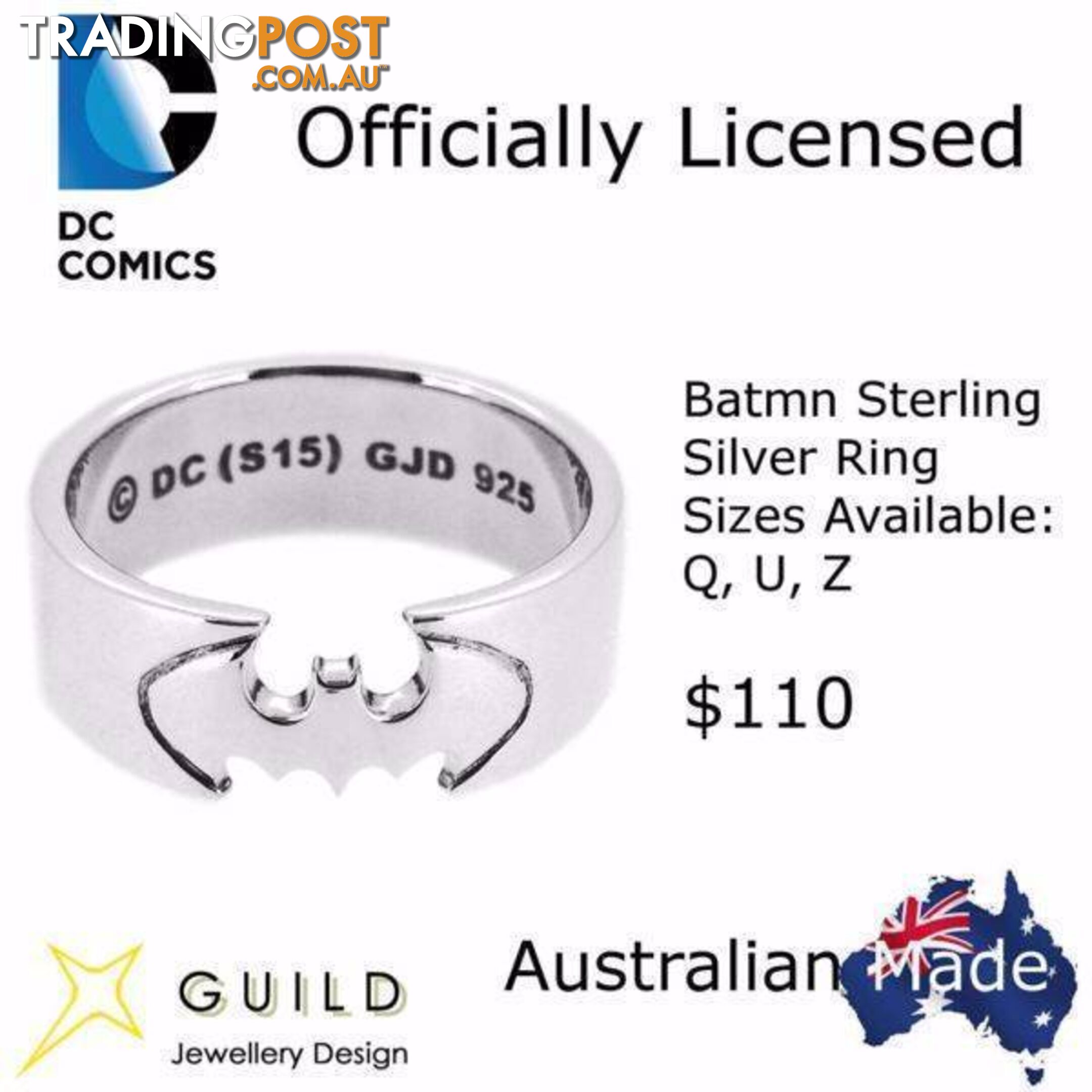 Batman Sterling Silver Ring