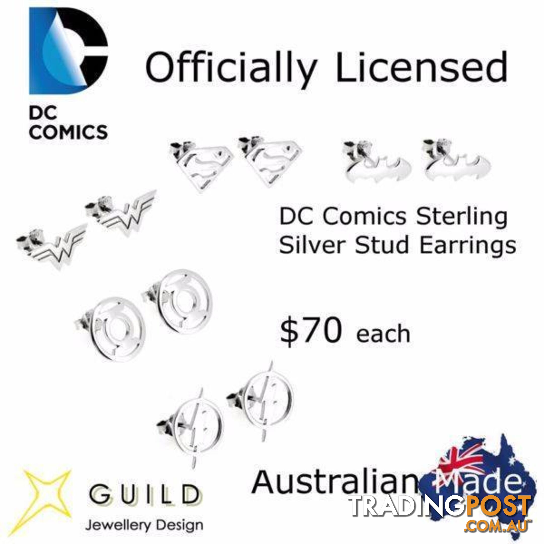 Dc Comics Sterling Silver Stud Earrings