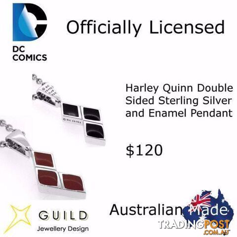 Harley Quinn Double sided Sterling Silver and Enamel Pendant