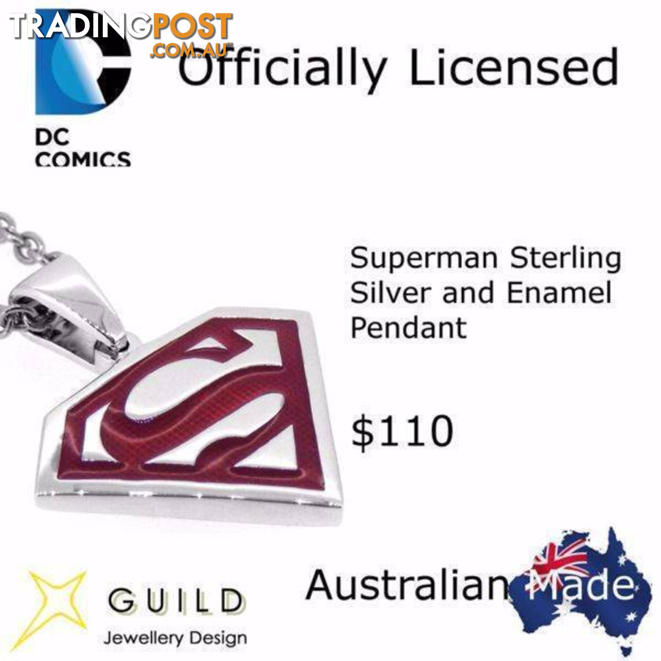 Superman Sterling Silver and Enamel Pendant