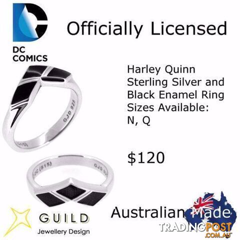 Harley Quinn Sterling Silver and Enamel Ring