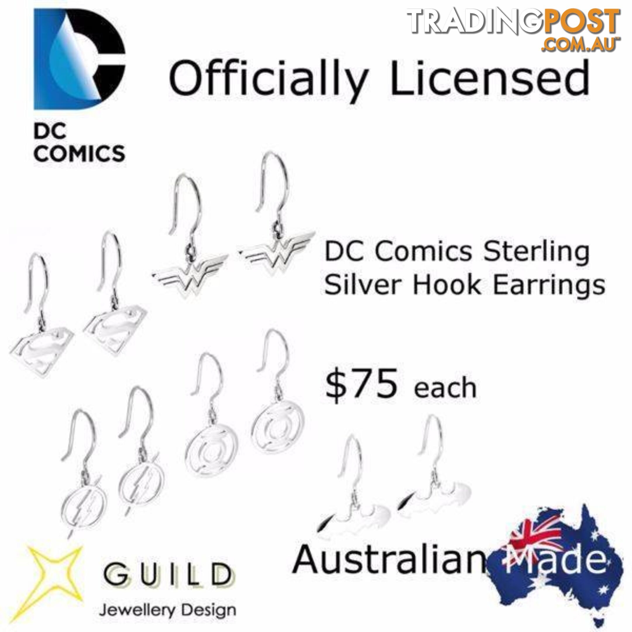 DC Comics Sterling Silver Hook Earrings