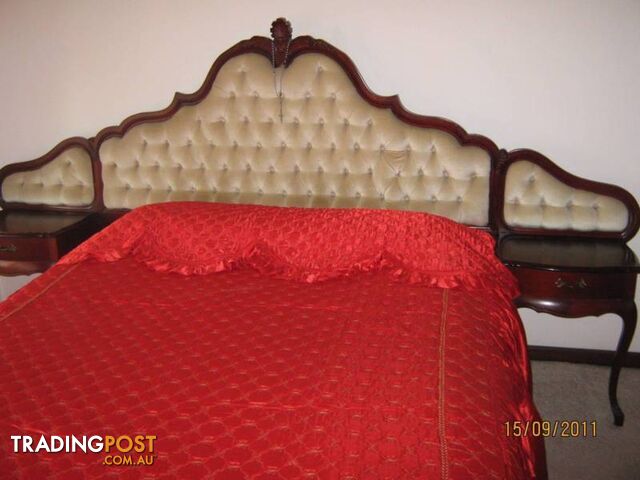 VINTAGE BED HEAD WITH BEDSIDE TABLES -- KING LOUIS CUSTOM DESIGN