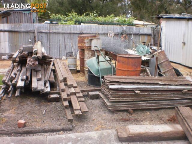 SCRAP & BUILDING MATERIALS -- JARRAH, IRON, WIRE, PIPES, BARRELS