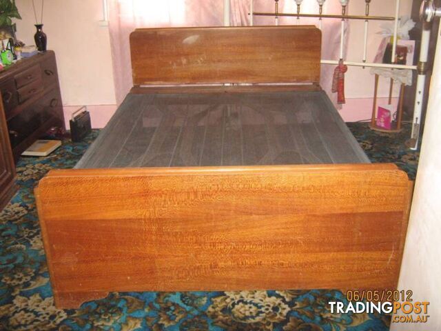 SOLID JARRAH DOUBLE BED, ANTIQUE -- REDUCED PRICE