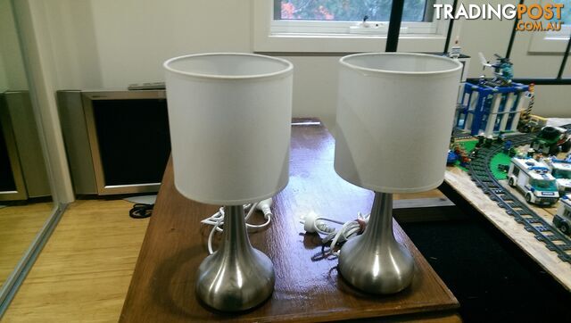 TWO BEDSIDE TABLE LAMPS TOUCH LAMPS WHITE SHADES BRILLIANT LIGHTING MALVERN EAST...
