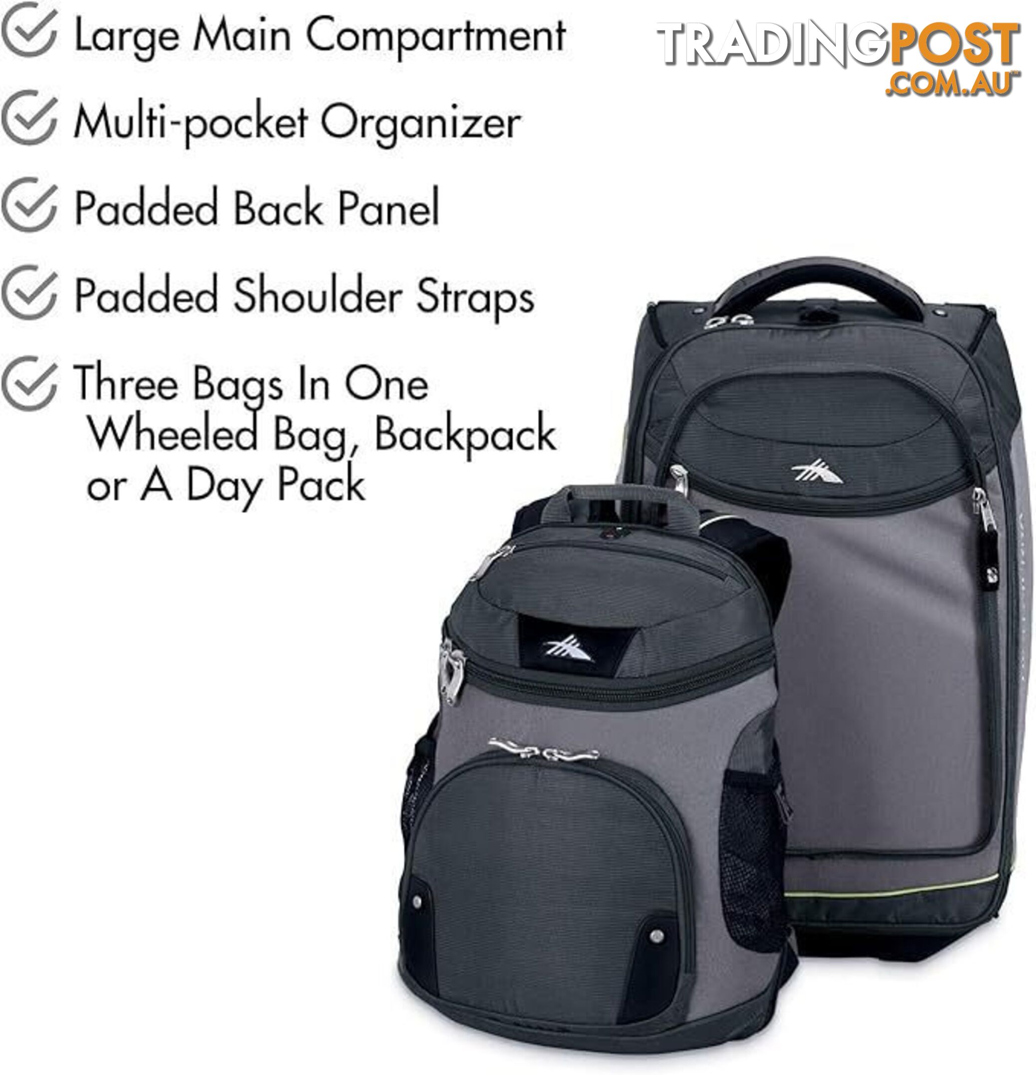 HIGH SIERRA AT3 22" CARRY-ON WHEELED BACKPACK WITH REMOVABLE DAY PACK MALVERN EAST MELBOURNE